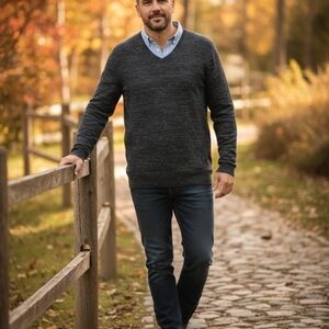 Calvin Klein Men's Dark Gray V-Neck Sweater